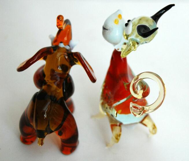 Szklane zwierzątka, figurki ze szkła, PRL, vintage