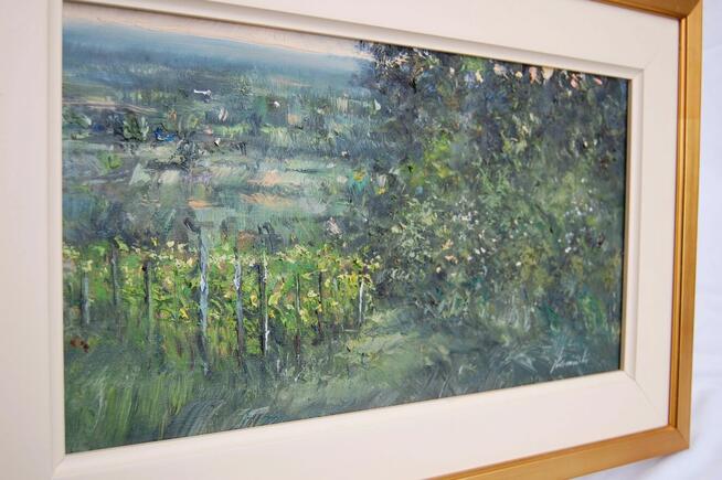 Jacek Kośmiński, sad, pejzaż, obraz olejny na płótnie