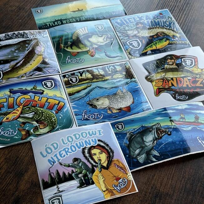 PREZENT DLA WĘDKARZA - Zestaw laminowanych naklejek 9 sztuk!