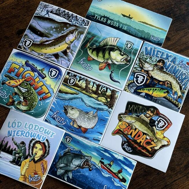 PREZENT DLA WĘDKARZA - Zestaw laminowanych naklejek 9 sztuk!