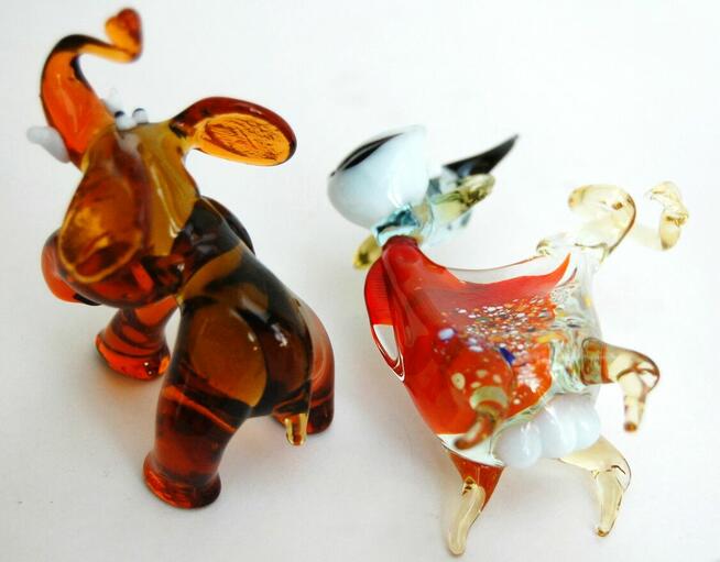 Szklane zwierzątka, figurki ze szkła, PRL, vintage