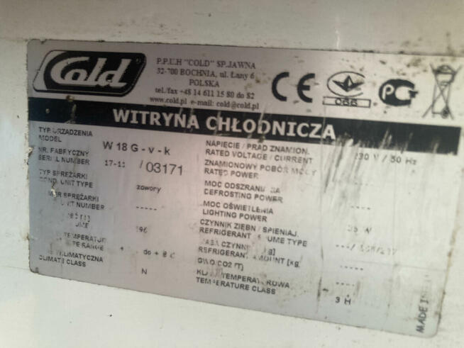 witryna chłodnicza marki COLD, wraz z agreg model W18 G-v-k,