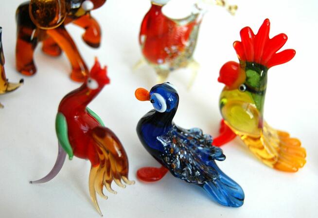 Szklane zwierzątka, figurki ze szkła, PRL, vintage