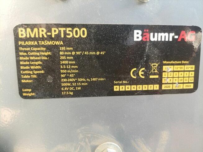 Używana Piła Taśmowa BAUMR BMR-PT500 500W ze Stołem Rolkowym