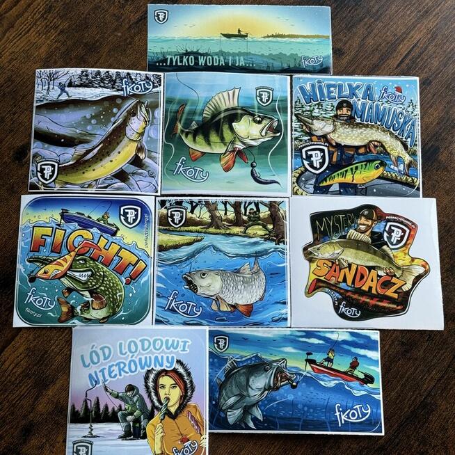 PREZENT DLA WĘDKARZA - Zestaw laminowanych naklejek 9 sztuk!