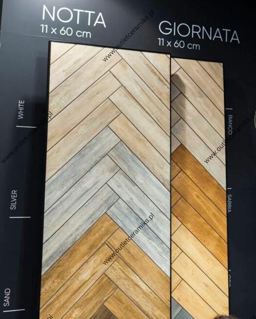 Płytki drewnopodobne do układania w jodełkę 60x11 Notta sand