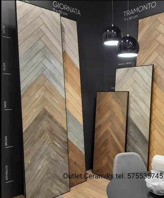 Płytki podłogowe brąz drewnopodobne jodełka 60x11 Giornata