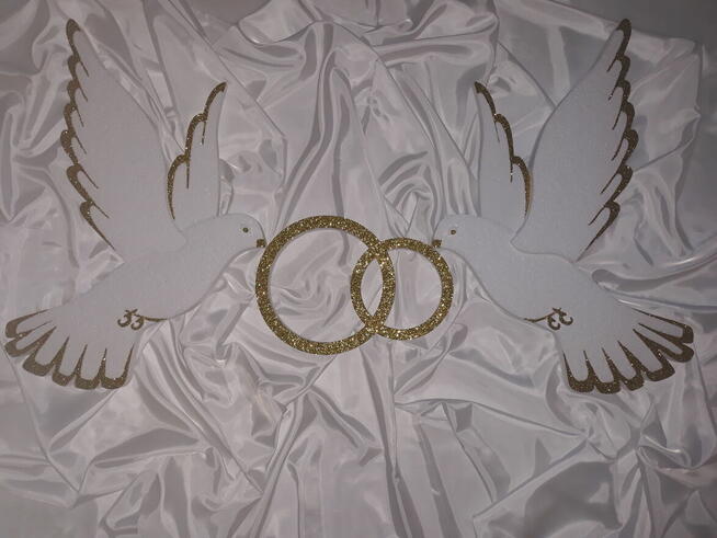 Gołąbki z obrączkami dekoracja ślub wesele