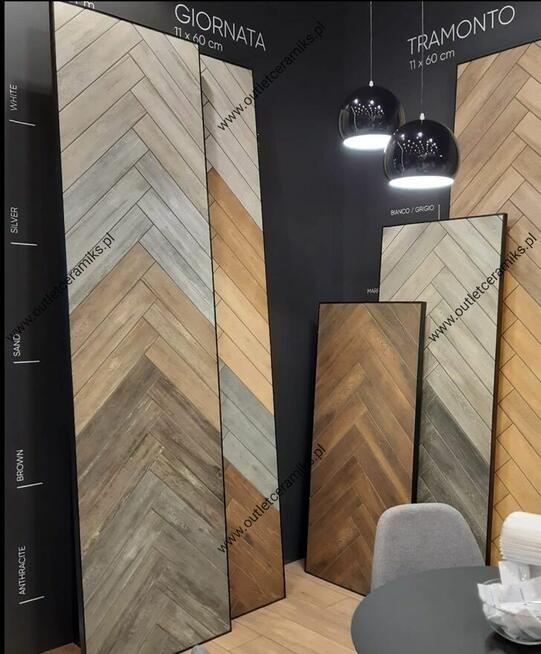 Płytki drewnopodobne do układania w jodełkę 60x11 Notta sand