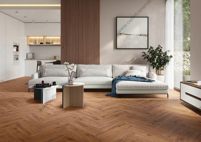 Płytki do jodełki w salonie, łazience 60x17 Limewood brown