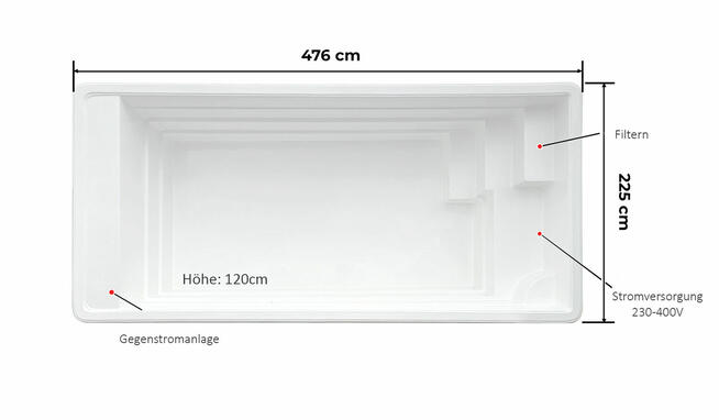 Basen wolnostojący Basen ogrodowy Basen domowy KLEO 476x225m