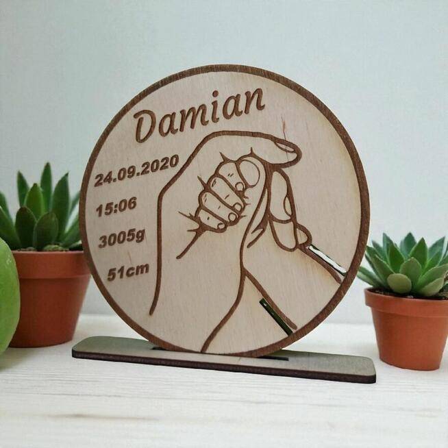 Drewniana Metryczka na Opaskę Szpitalną Dziecka