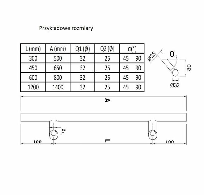 POCHWYT DRZWI furtki ANTABA STAL INOX 800/1000 ss okrągły