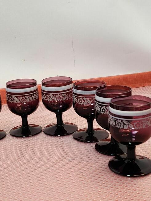 Stare kieliszki szkło kryształowe 10 szt rubinowe