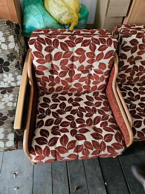 Fotel 1-osobowy rozkładany, 200x85, biało-brązowy, stan bdb