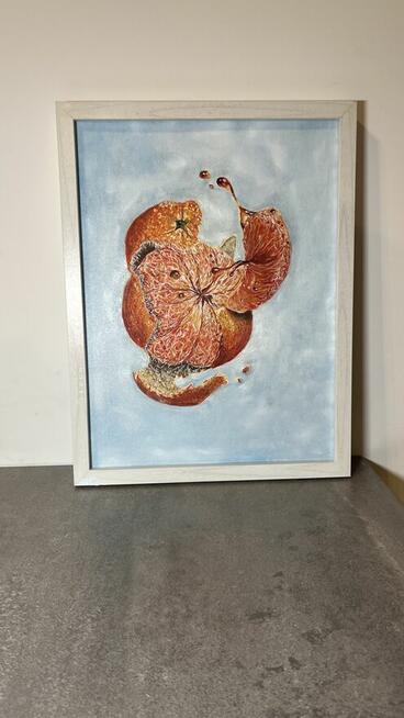 Pomarańcza w ruchu.Nowoczesny obraz olejny, 30x40 cm