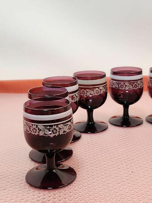 Stare kieliszki szkło kryształowe 10 szt rubinowe