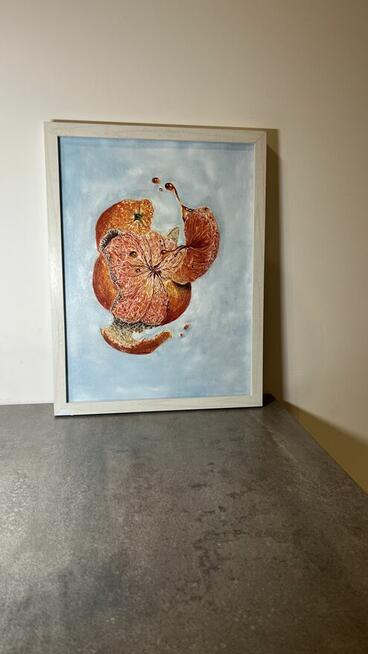 Pomarańcza w ruchu.Nowoczesny obraz olejny, 30x40 cm