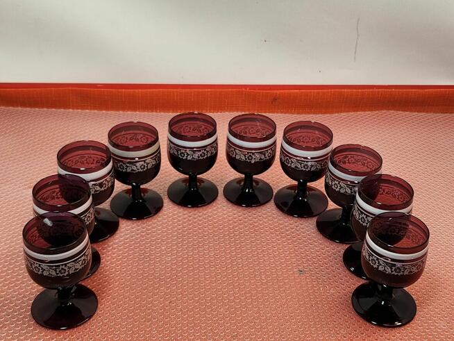 Stare kieliszki szkło kryształowe 10 szt rubinowe