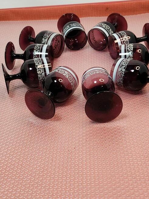 Stare kieliszki szkło kryształowe 10 szt rubinowe