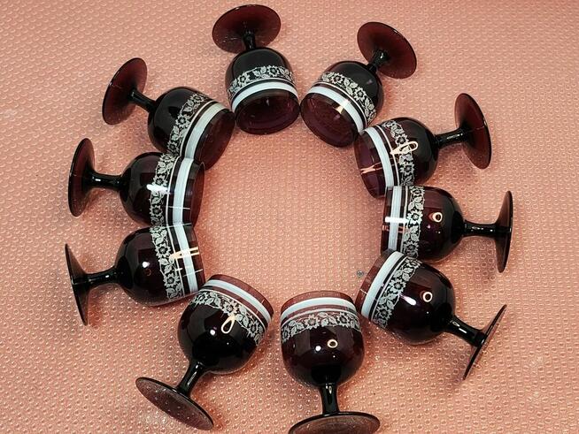 Stare kieliszki szkło kryształowe 10 szt rubinowe