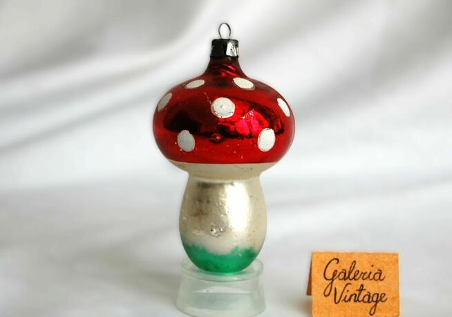 Stare bombki szklane ręcznie malowane muchomorek PRL vintage