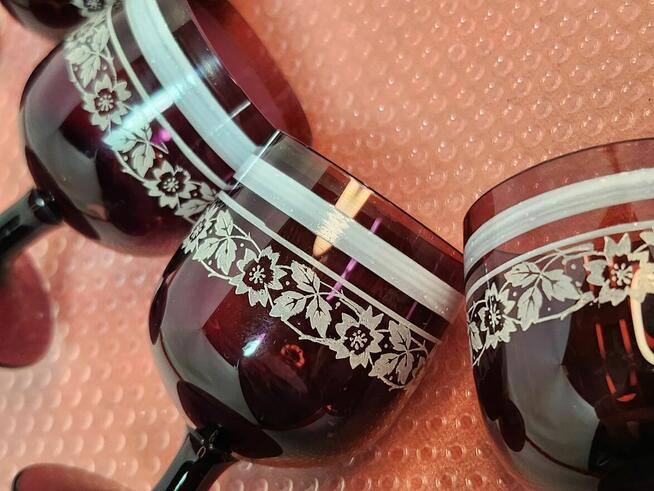 Stare kieliszki szkło kryształowe 10 szt rubinowe