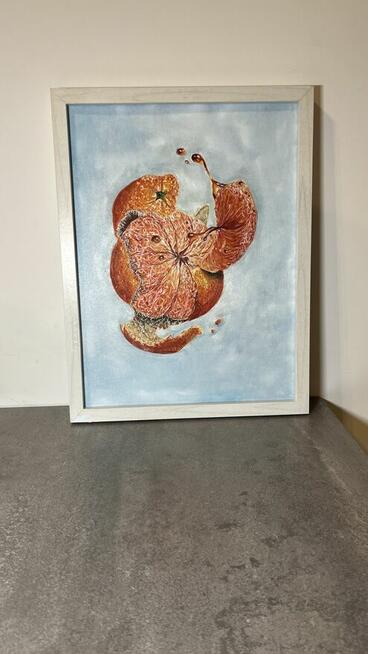 Pomarańcza w ruchu.Nowoczesny obraz olejny, 30x40 cm