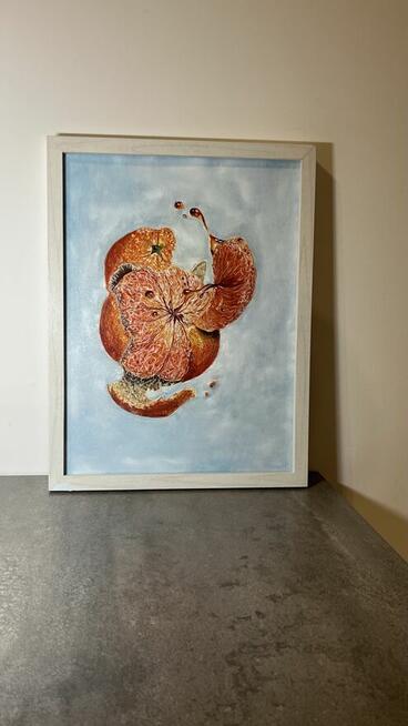 Pomarańcza w ruchu.Nowoczesny obraz olejny, 30x40 cm