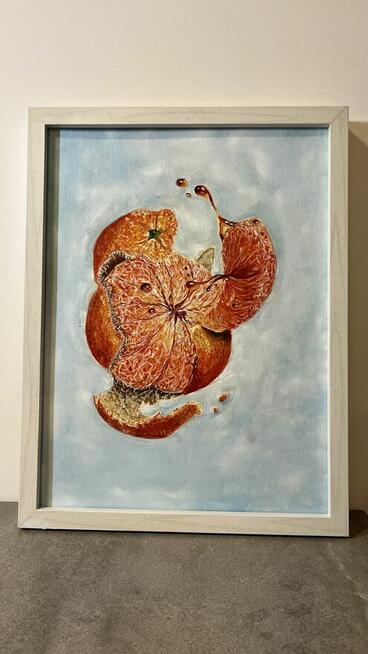 Pomarańcza w ruchu.Nowoczesny obraz olejny, 30x40 cm