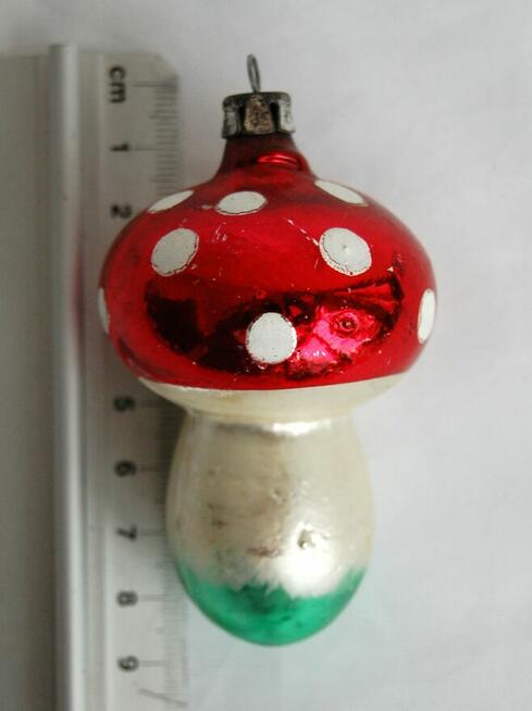 Stare bombki szklane ręcznie malowane muchomorek PRL vintage