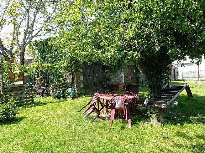 Dom na działce 900m2, budynki gospodarcze, zieleń.