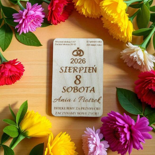 Drewniany Magnes - Kartka z kalendarza na Ślub, Urodziny, Ch
