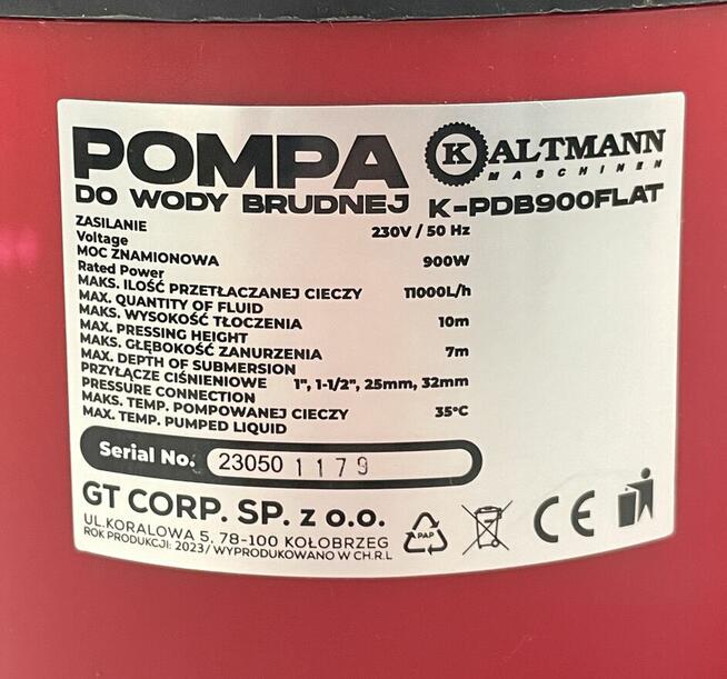 Pompa do wody brudnej Kaltmann 900 W
