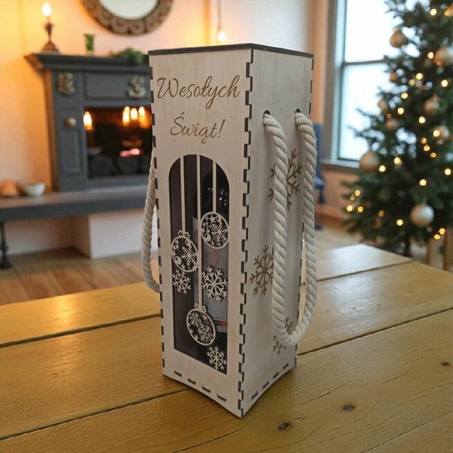 Świąteczna Drewniana Skrzynka na Wino - Idealna na Prezent