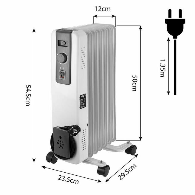 GRZEJNIK OLEJOWY 600W/900W/1500W OLEJAK 7 ŻEBER KALORYFER