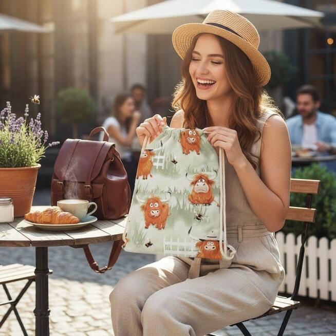 Plecak Worek Bawełniany dla dzieci 35x45 - Zabawne szkockie krowy