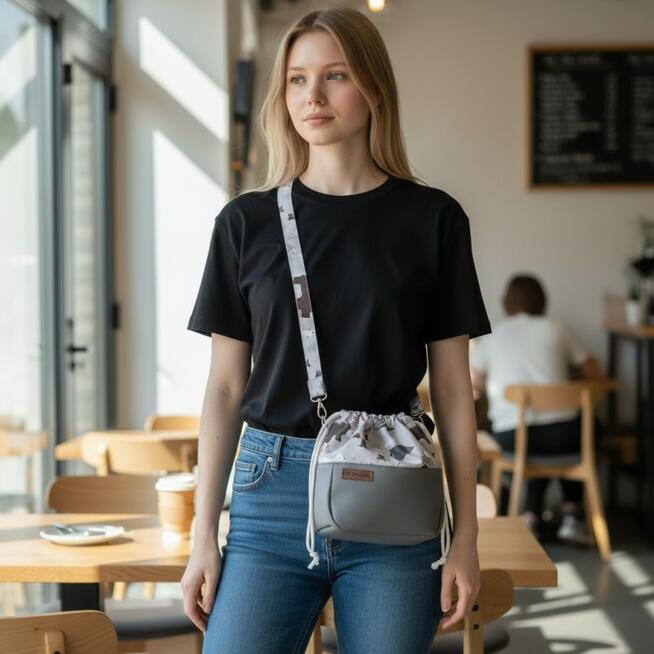 Torebka Sakiewka Szara z Motywem Leśnych Zwierząt – Handmade