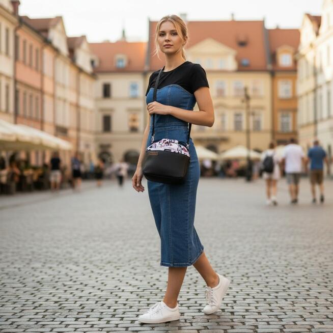 Torebka Sakiewka Czarna z Motywem Fashion – Handmade