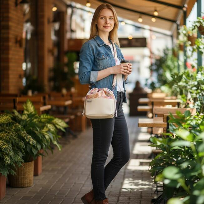 Torebka Sakiewka Kremowa z Motywem Mandali – Handmade