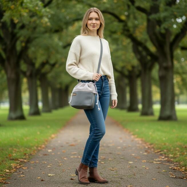 Torebka Sakiewka Sztruksowa Szara – Handmade