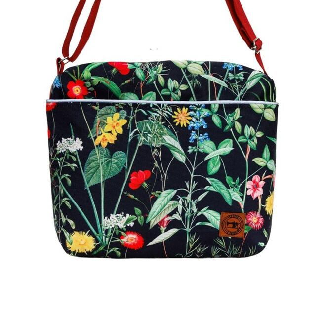 Torebka Na Ramię z Motywem Dzikich Kwiatów i Czerwoną Ekoskórą – Handmade