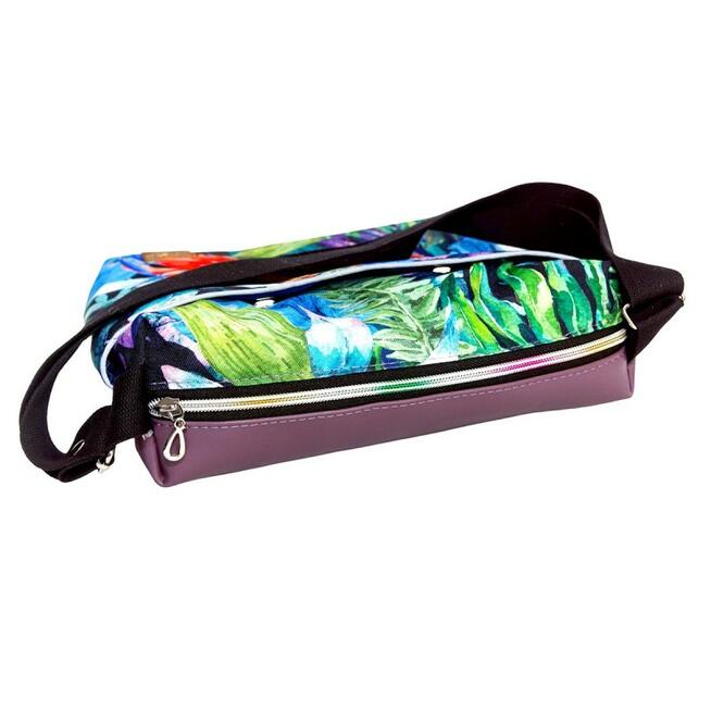 Torebka Na Ramię z Motywem Papugi i Fioletową Ekoskórą – Handmade