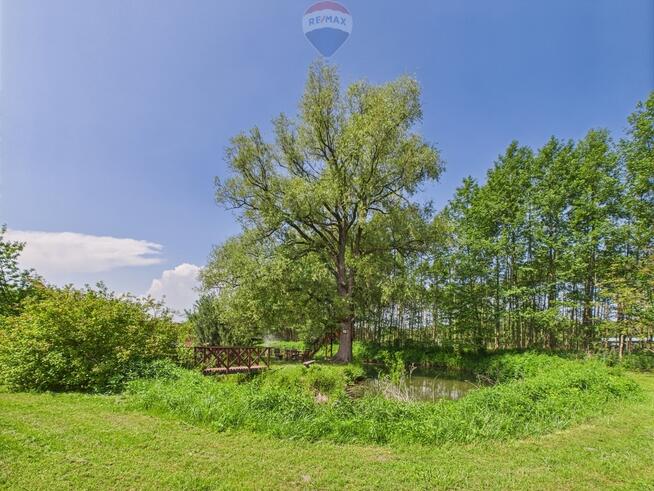 Ranczo w lesie z wyspą stawem basenem stajnią