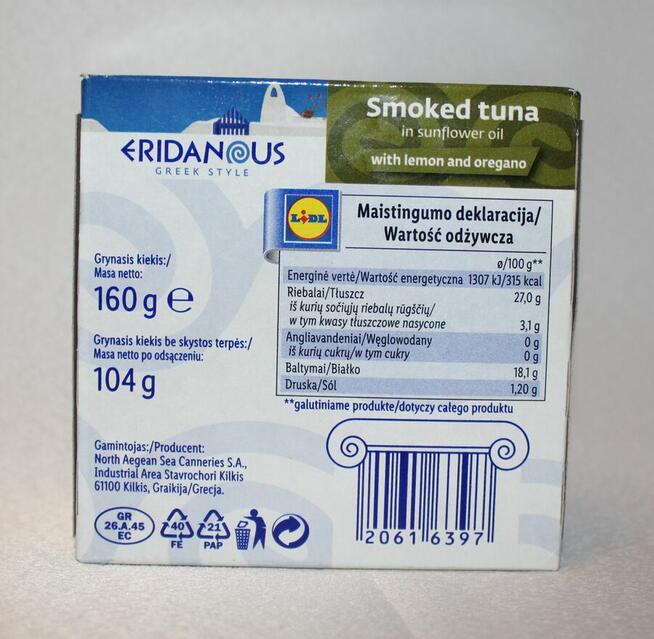 Eridanous tuńczyk wędzony cytryna oregano 160g