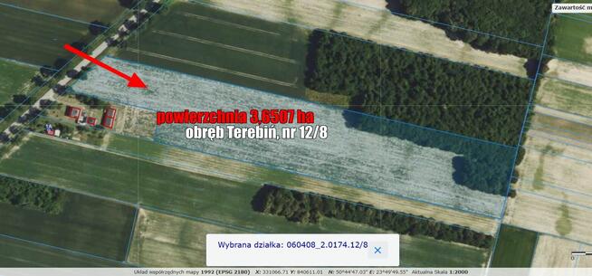 Działka ROLNA i las, 3.6507 ha, obręb Terebiń