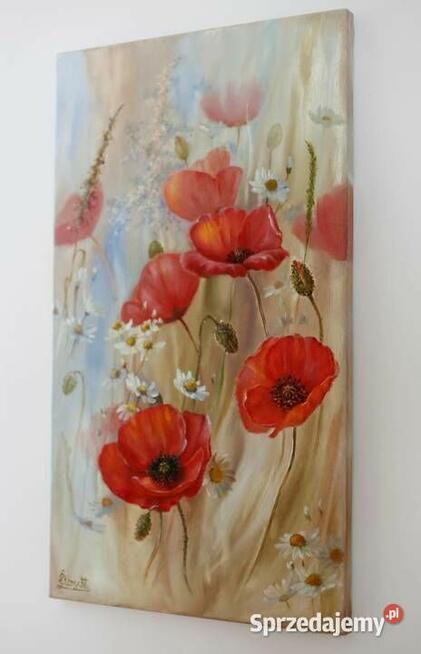 Makowa Łąka, ręcznie malowany olejny, Lidia Olbrycht