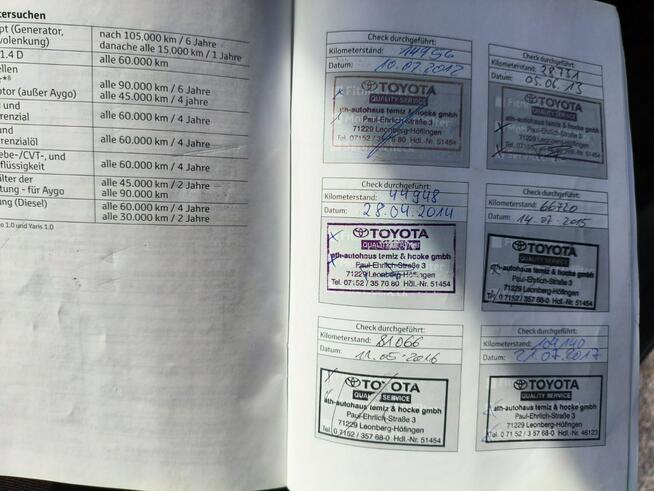 Toyota Verso Bezwypadkowy, historia serwisowa, 7 osób