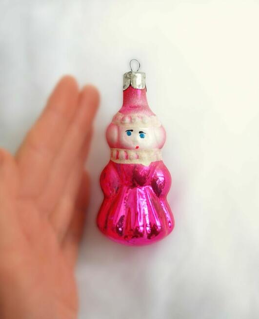 Stara bombka szklana ręcznie malowana śnieżynka panienka PRL