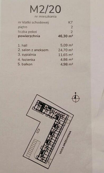 Mieszkanie 46 m ul. Orzechowa CESJA UMOWY DEWELOPERSKIEJ